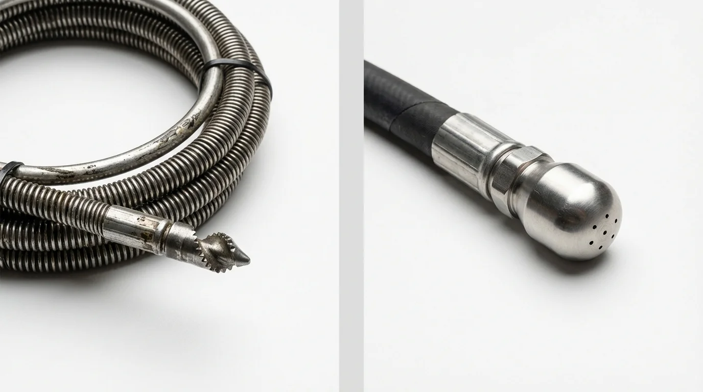 Drain snake cable and hydro jetting nozzle used for drain cleaning in Anthony, KS