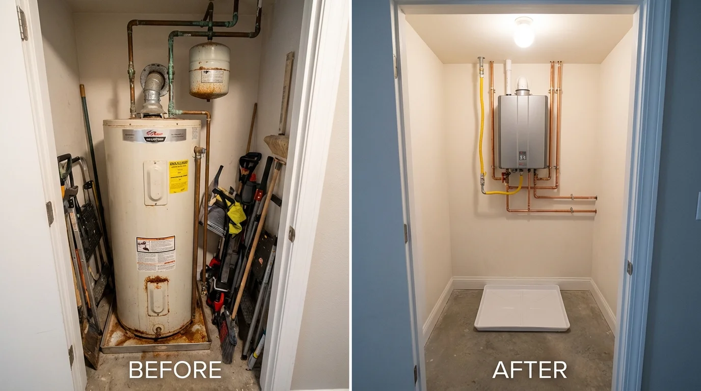 Tank water heater versus wall-mounted tankless unit comparison for Anthony, KS homeowners