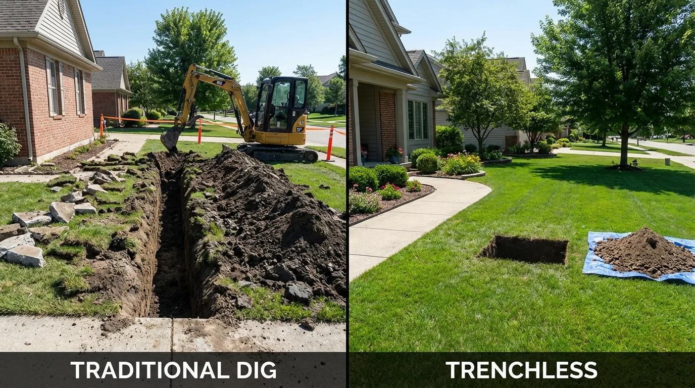 Trenchless sewer repair with minimal yard damage versus traditional excavation in Anthony, KS